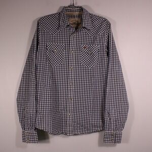 Hollister Shirts Mens M Blue Checker Long Sleev Western Pearl Snaps-SEE Descript